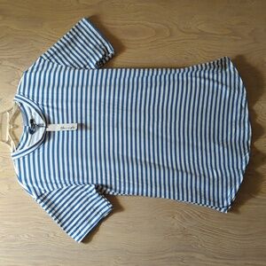 Yana K | Stretchy Comfy Brittany Tunic Top Dress Blue/Ivory Stripe | One Size